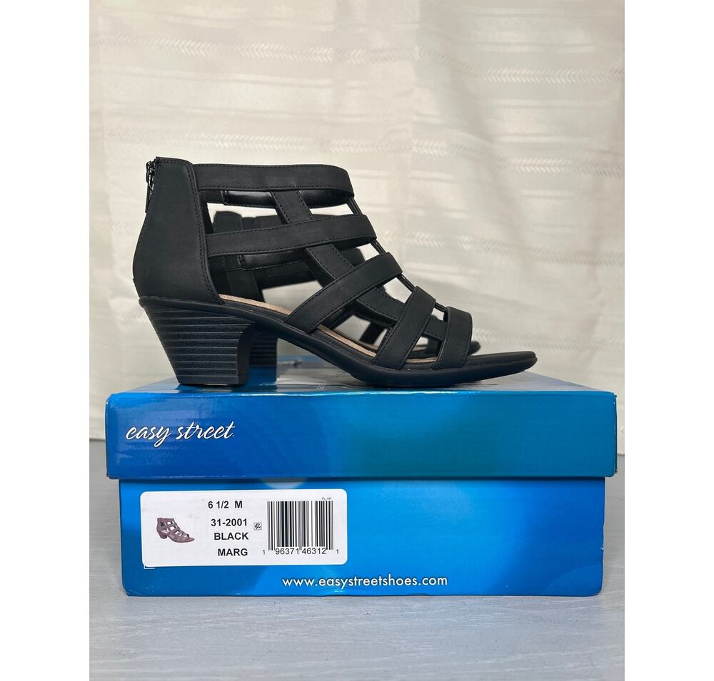 Easy Street Marg Zip Gladiator Sandals Black Womens Size 6.5 M